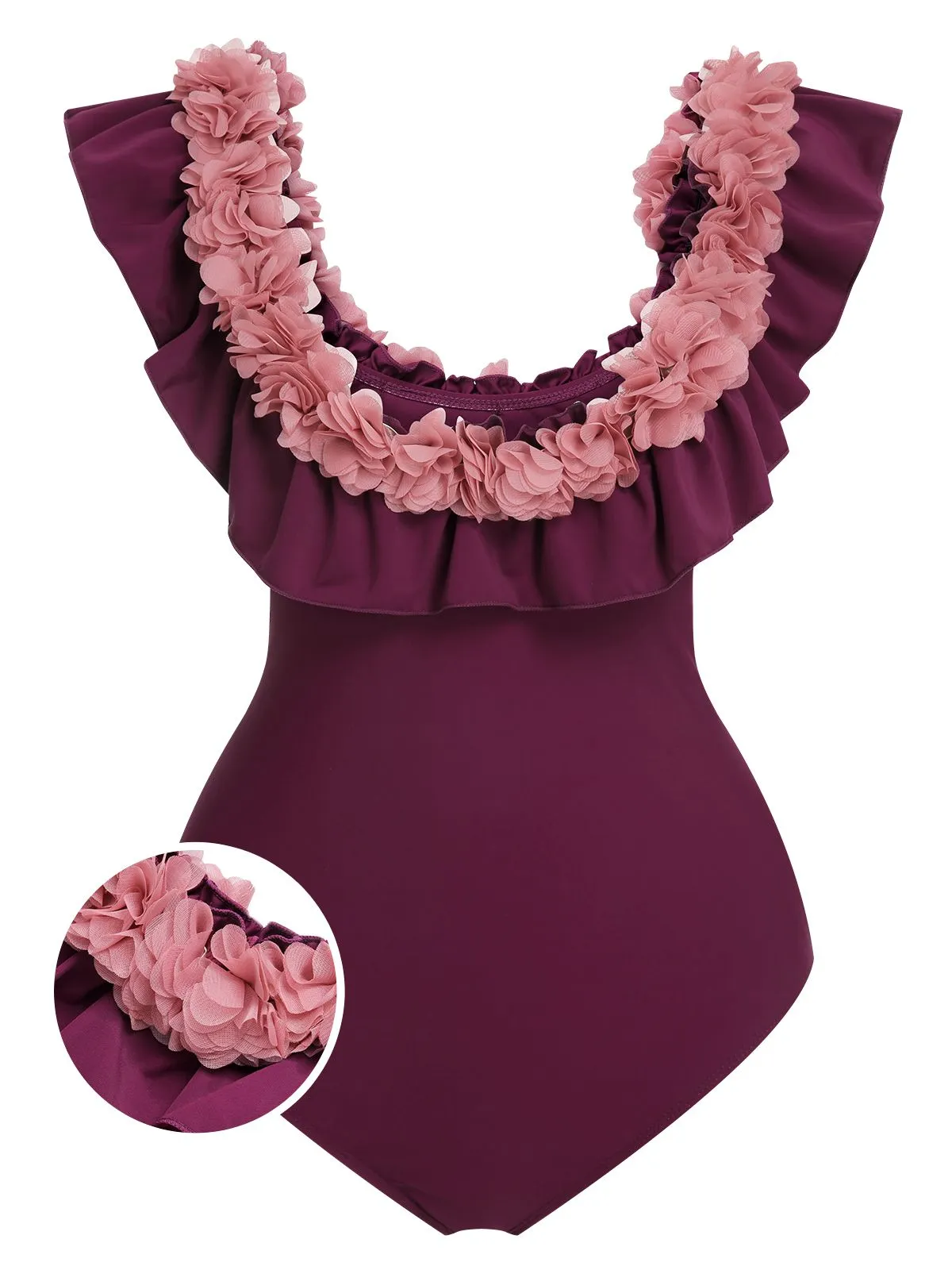 1940s Solid Petal Patchwork One Shoulder Swimsuit