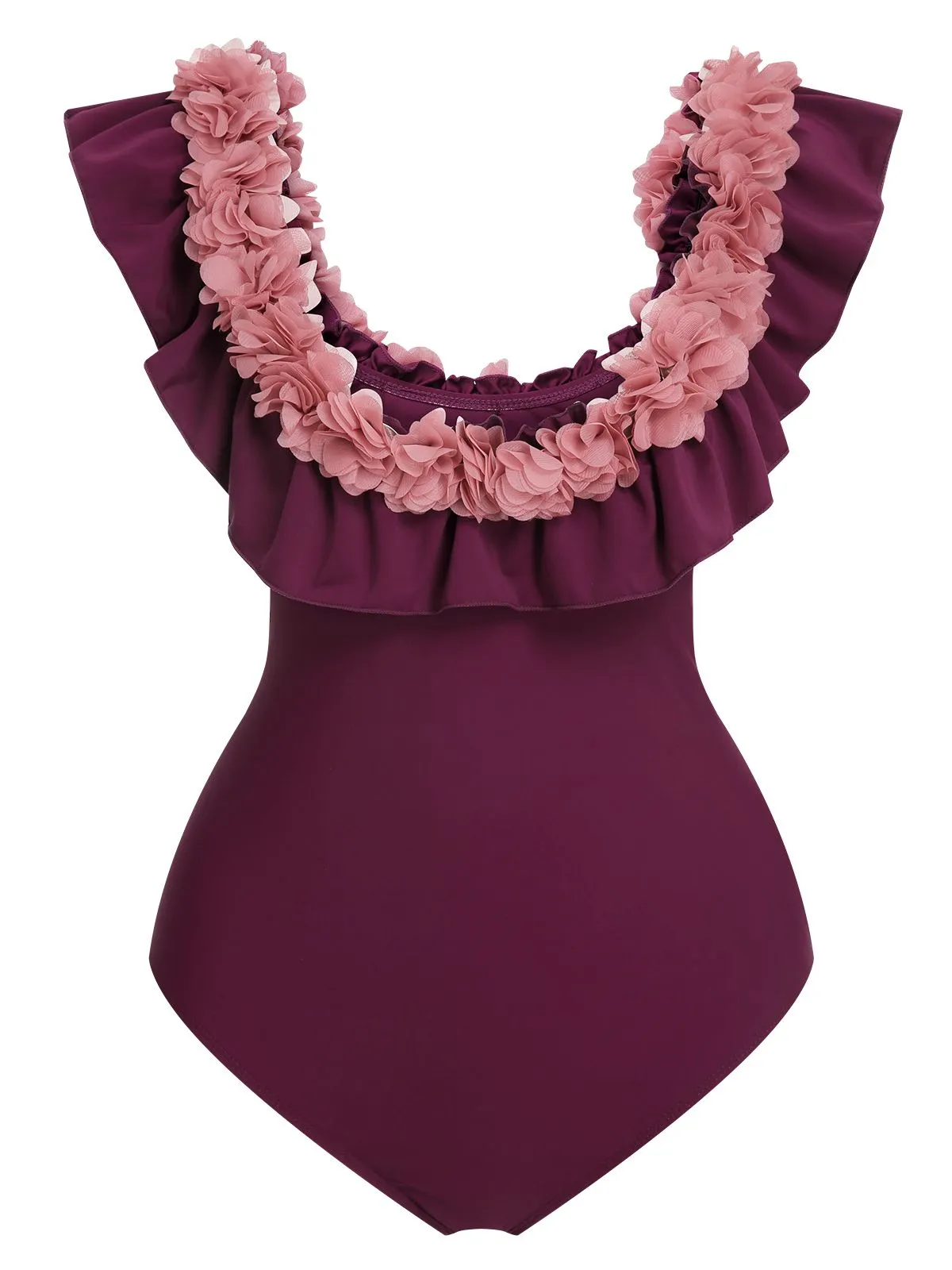 1940s Solid Petal Patchwork One Shoulder Swimsuit