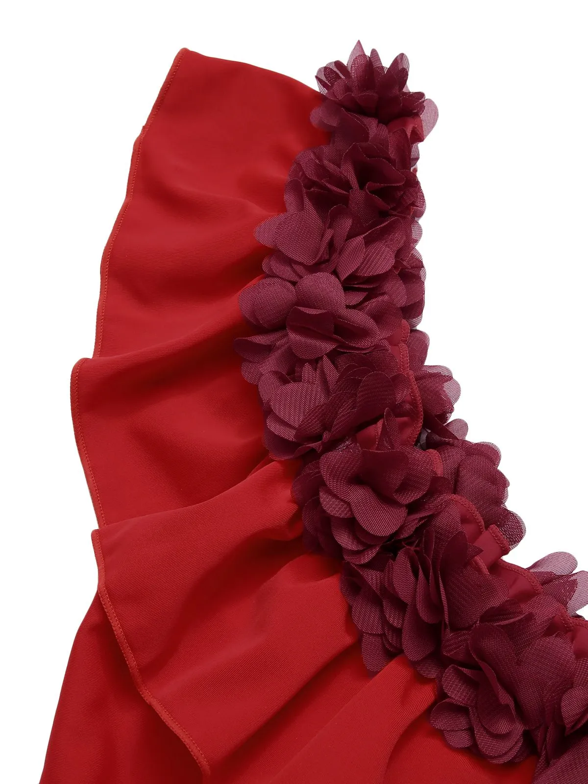 1940s Solid Petal Patchwork One Shoulder Swimsuit