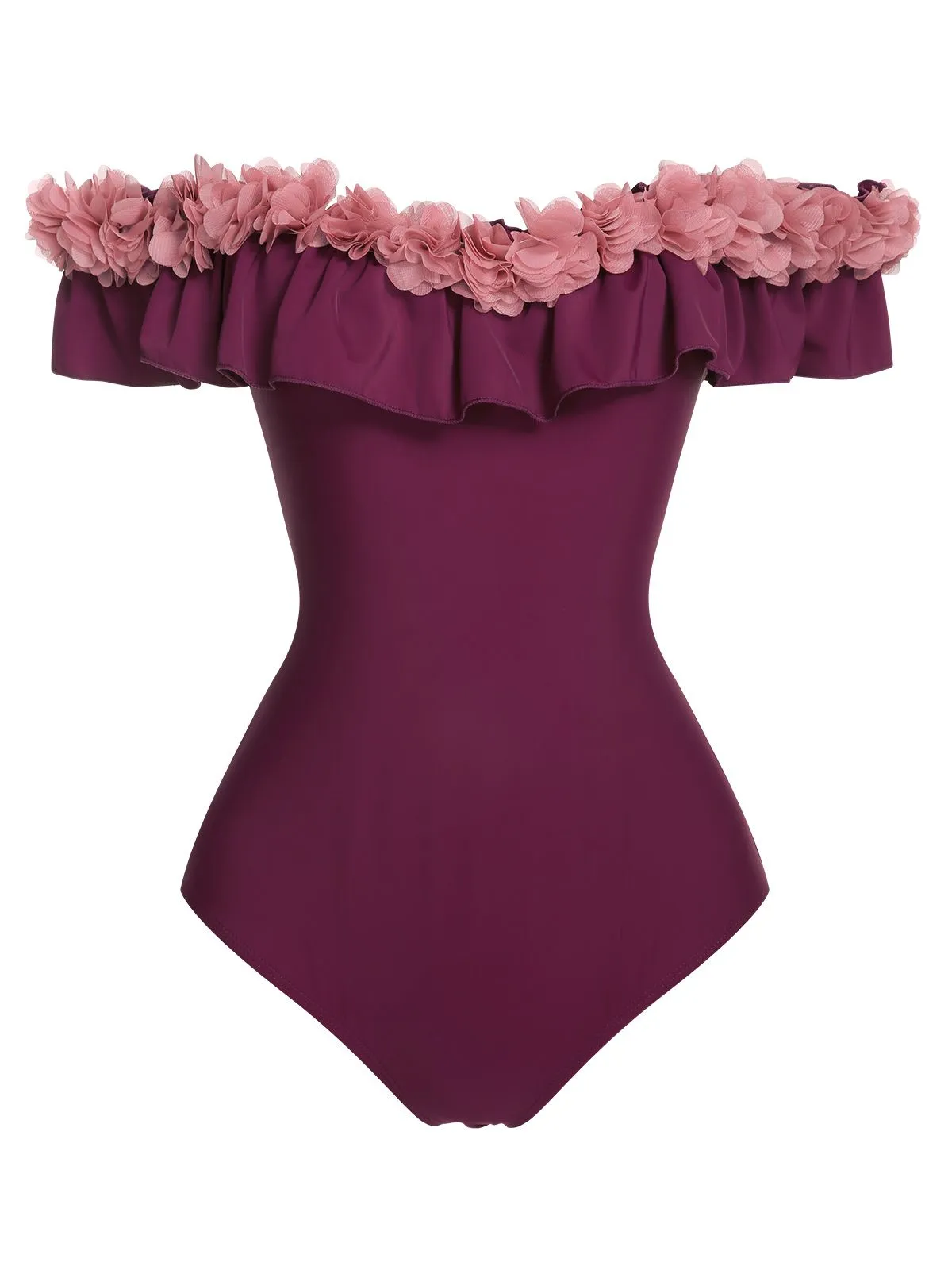 1940s Solid Petal Patchwork One Shoulder Swimsuit