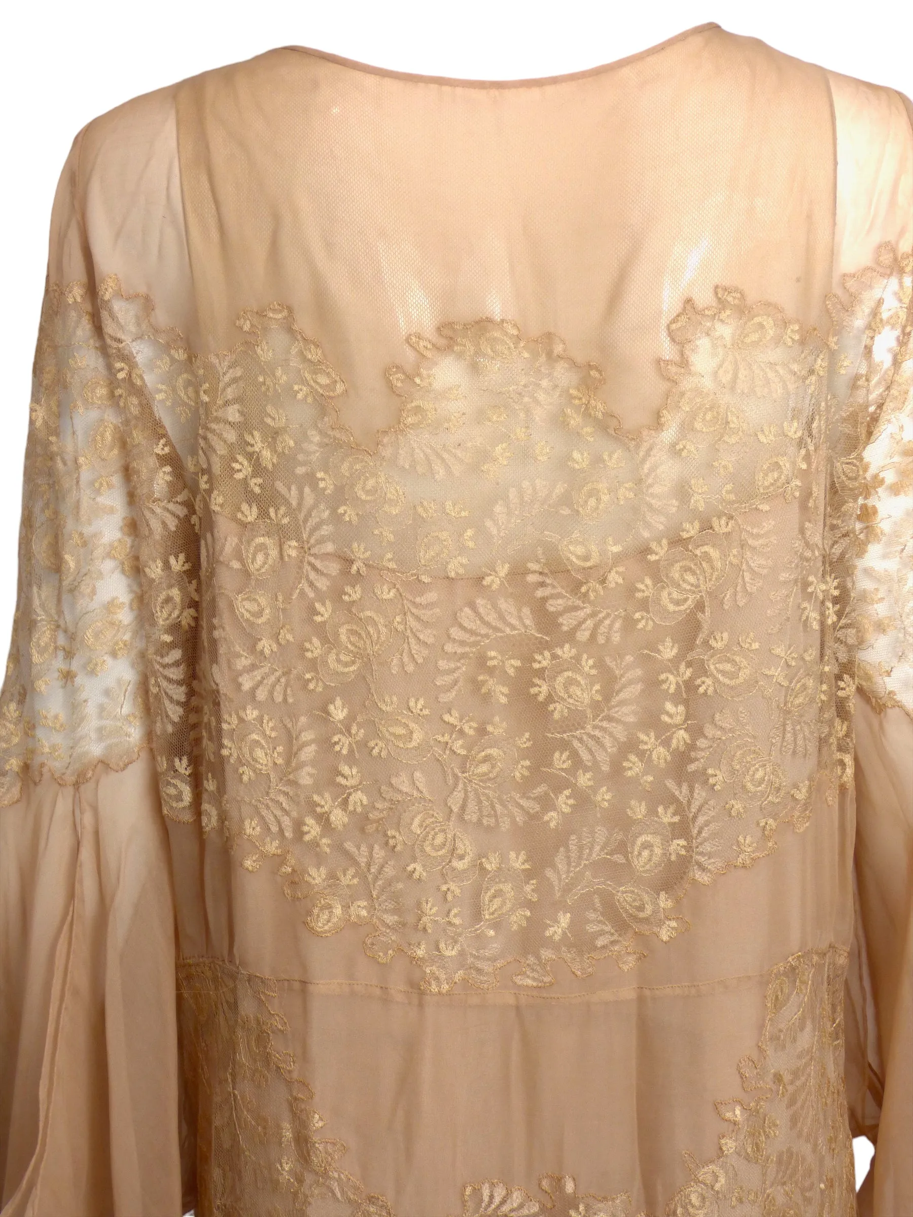 c.1930 Beige Lace & Chiffon Dress, Size-14