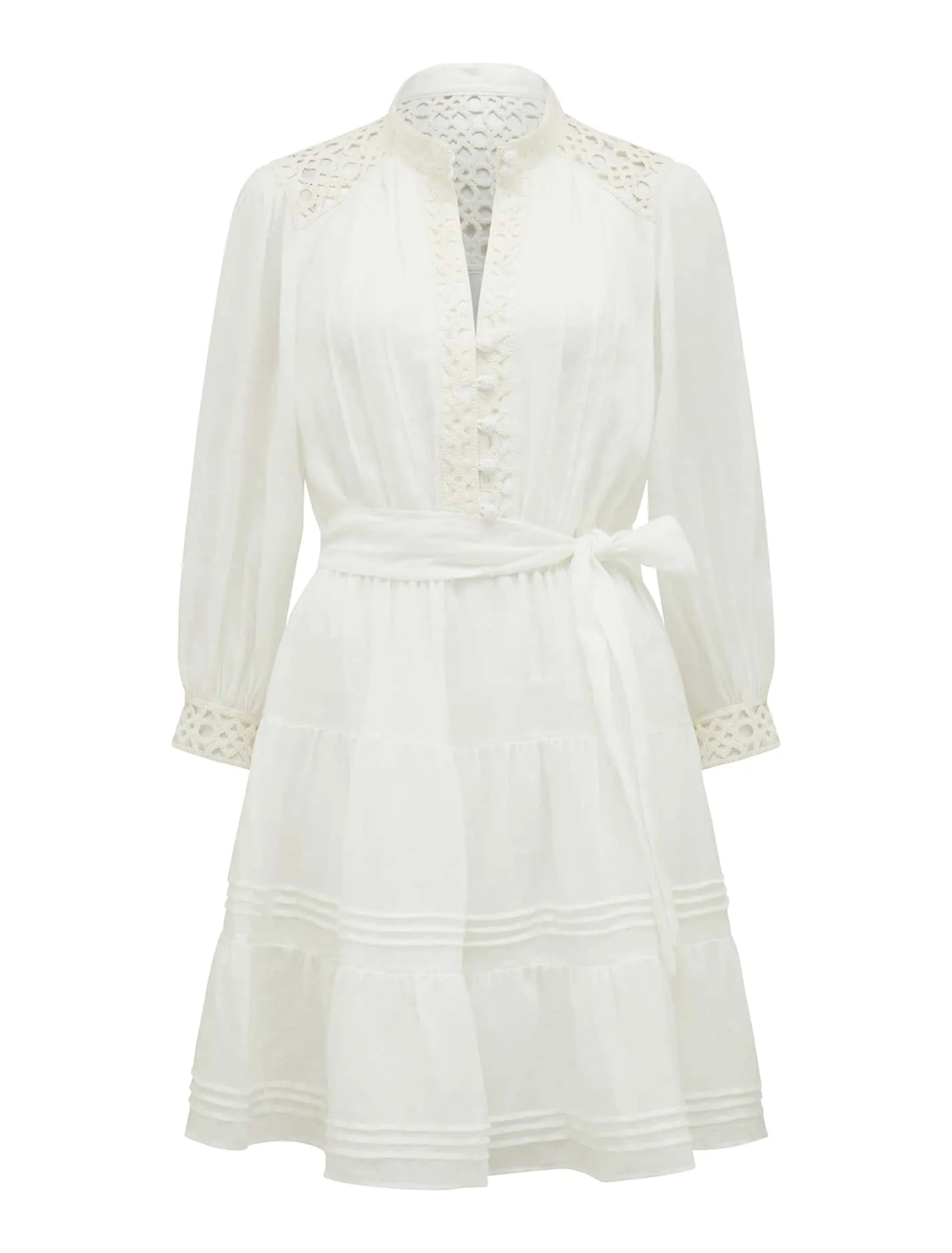 Chic Cecilia Crochet Mini Dress with Elegant Trim