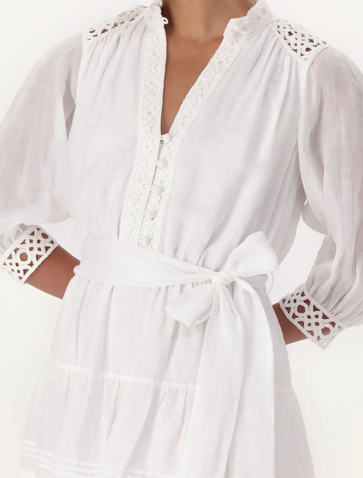 Chic Cecilia Crochet Mini Dress with Elegant Trim