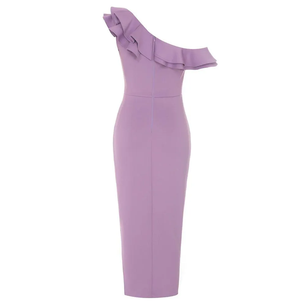 GFIT® One Shoulder Short Sleeve Frill Maxi Bodycon Dress