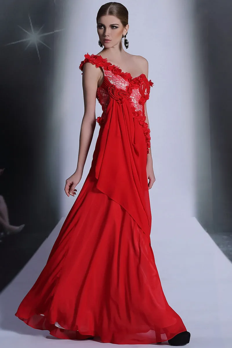 Grecian Red One Shoulder Formal Prom Evening Dress DQ831063