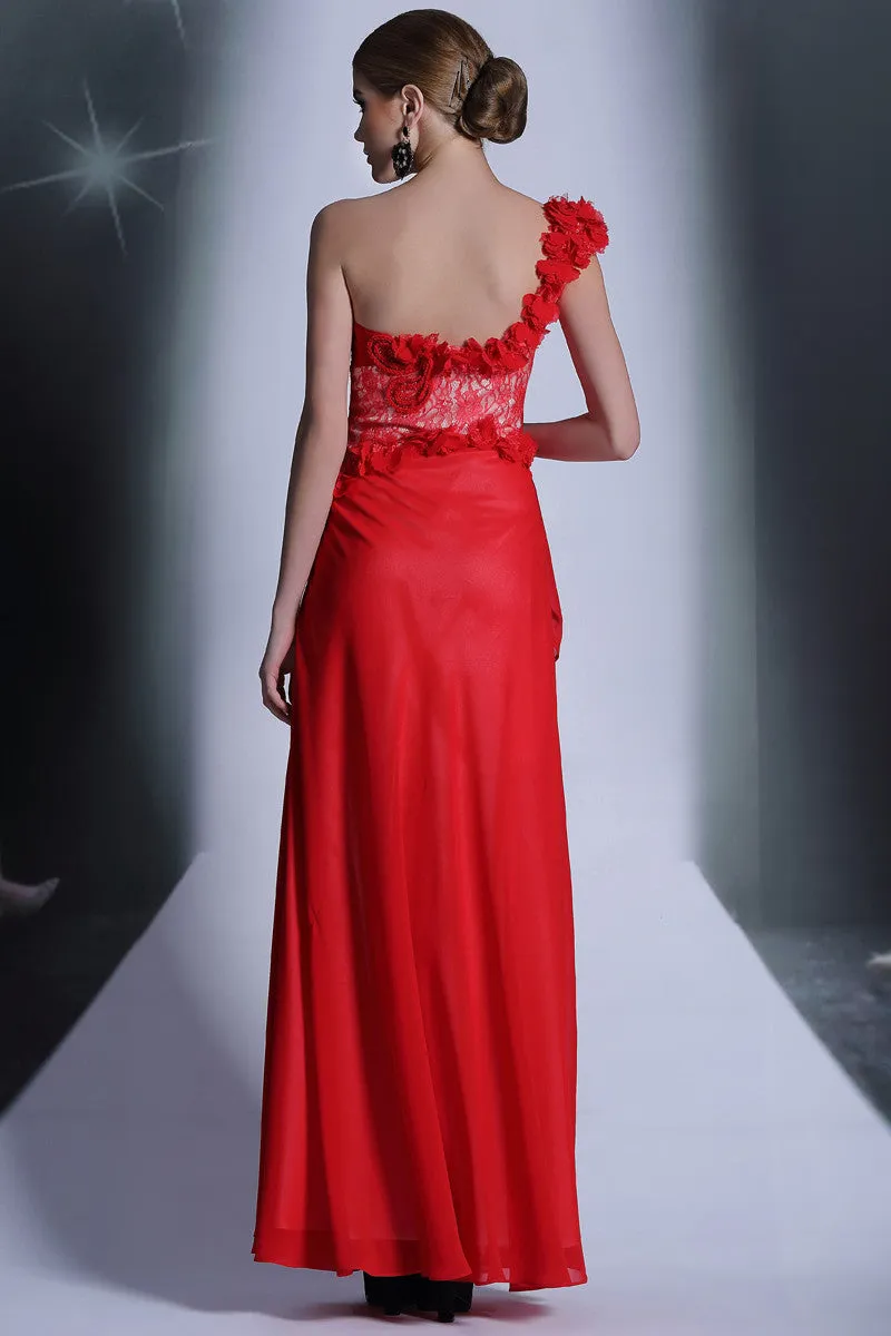 Grecian Red One Shoulder Formal Prom Evening Dress DQ831063