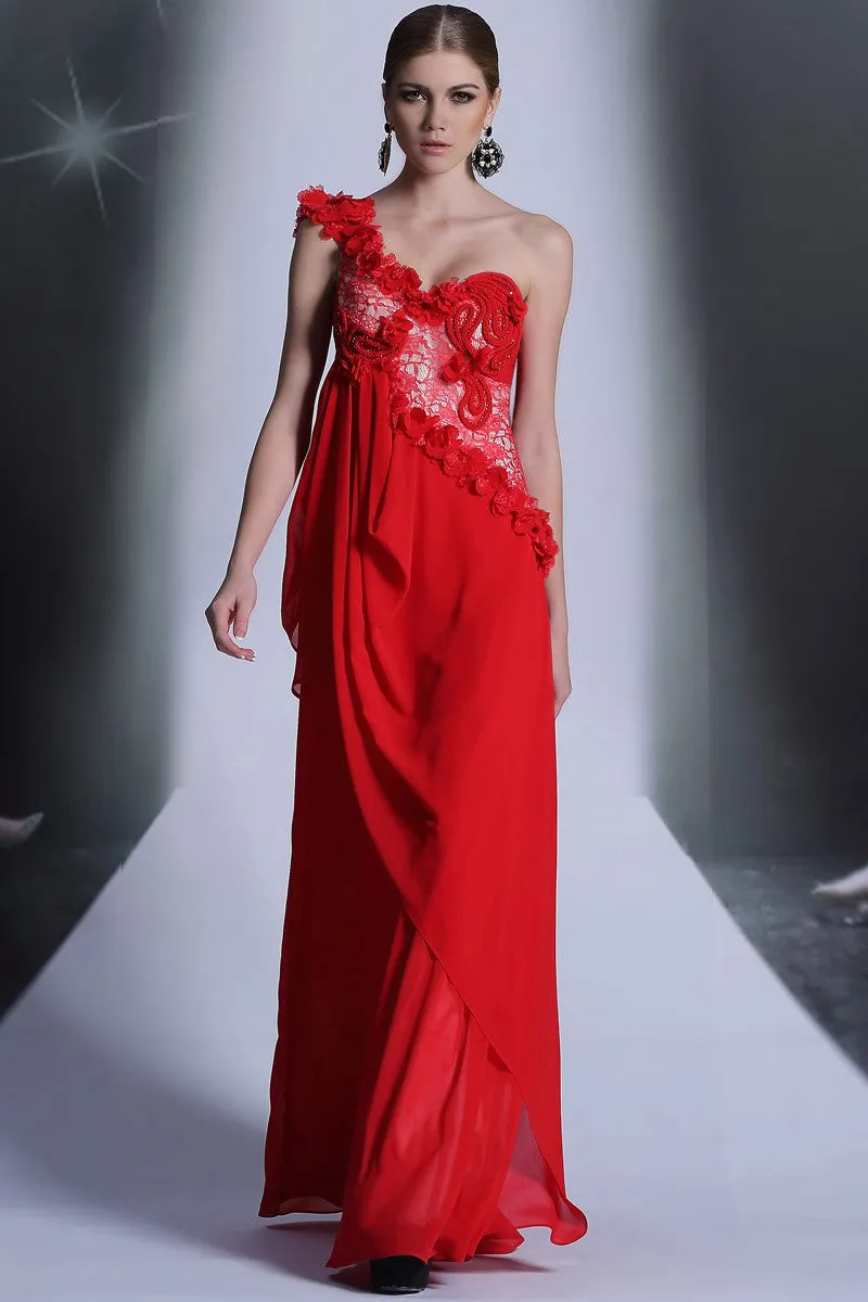 Grecian Red One Shoulder Formal Prom Evening Dress DQ831063