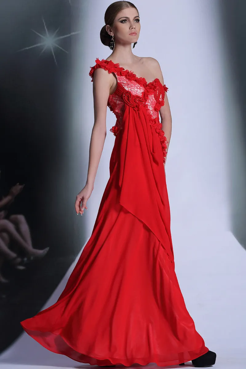 Grecian Red One Shoulder Formal Prom Evening Dress DQ831063