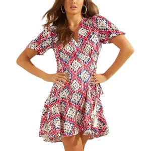 GUESS Printed Surplice Faux Wrap Mini Dress