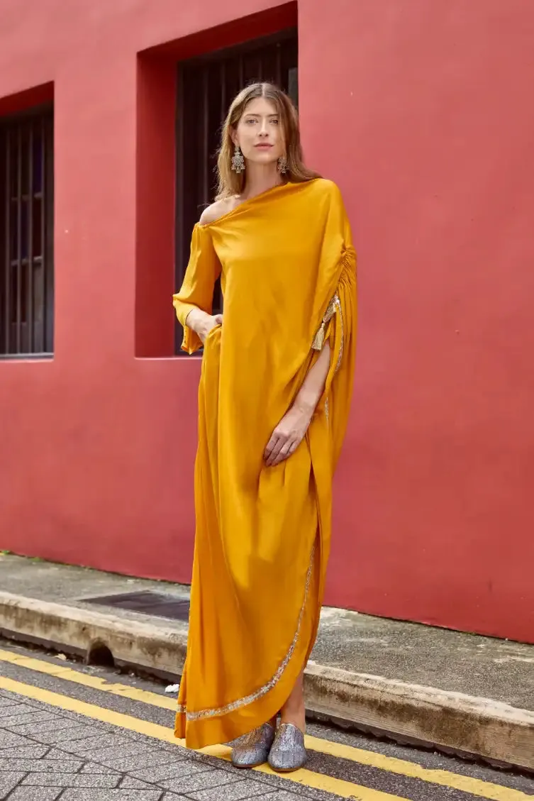 Mango One Shoulder Kaftan With Sleeves