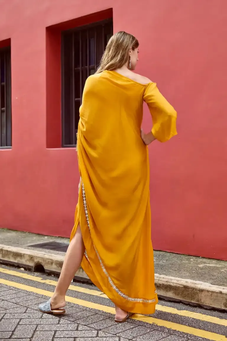 Mango One Shoulder Kaftan With Sleeves
