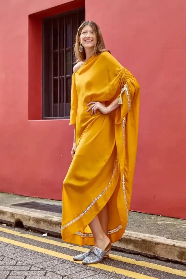 Mango One Shoulder Kaftan With Sleeves
