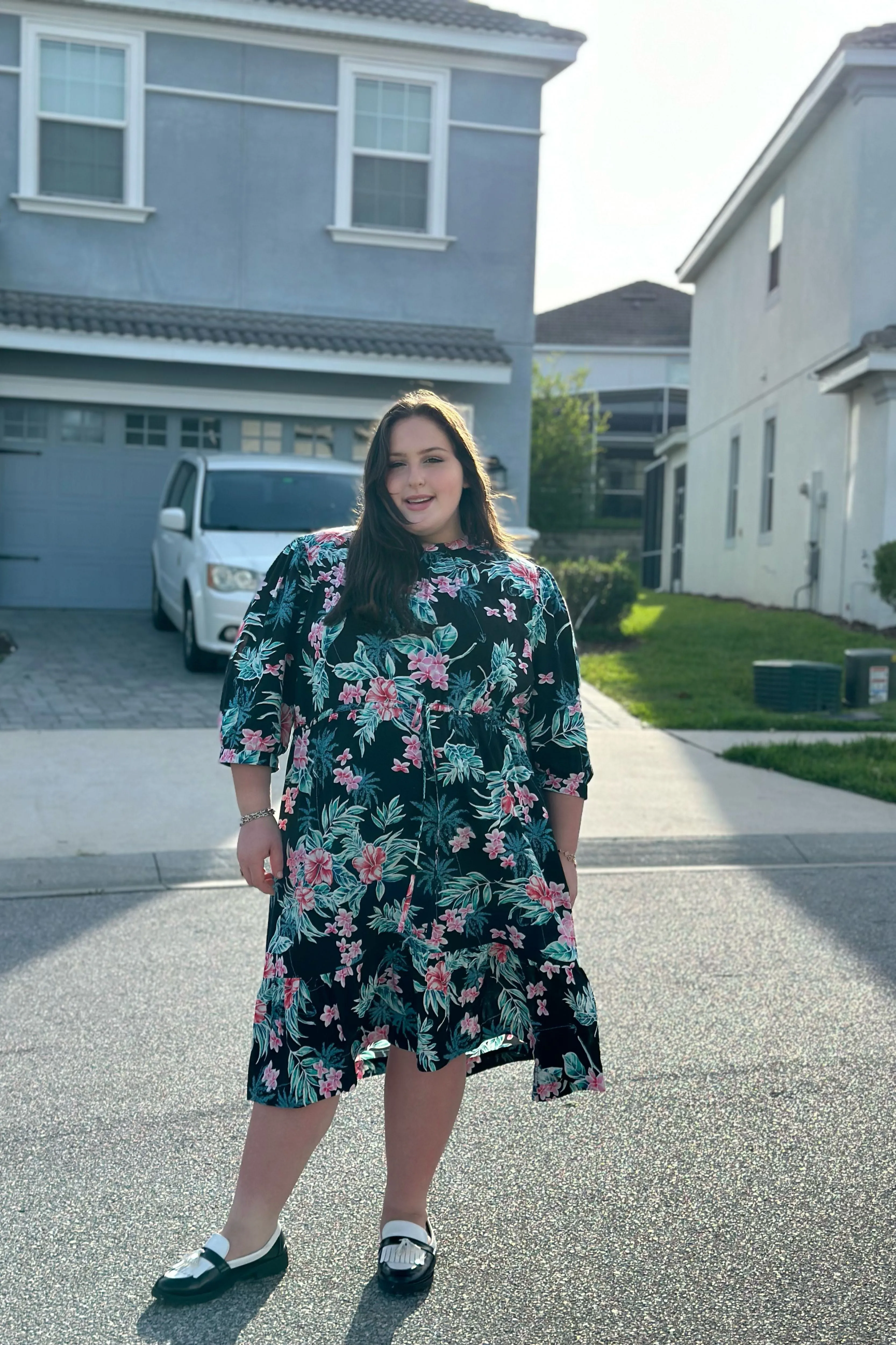 The Drawstring Dress (Black Floral)