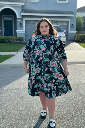 The Drawstring Dress (Black Floral)